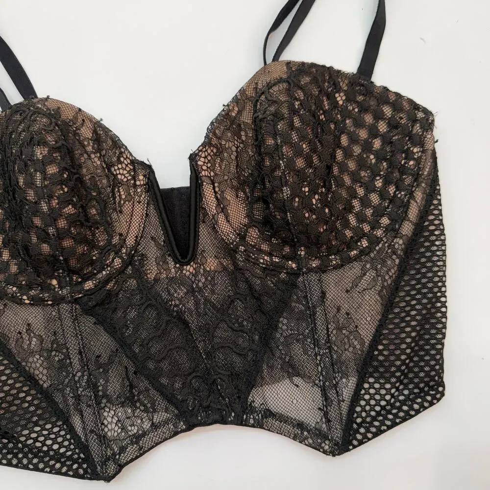 Victoria's Secret Black Lace Bustier Bra 34C